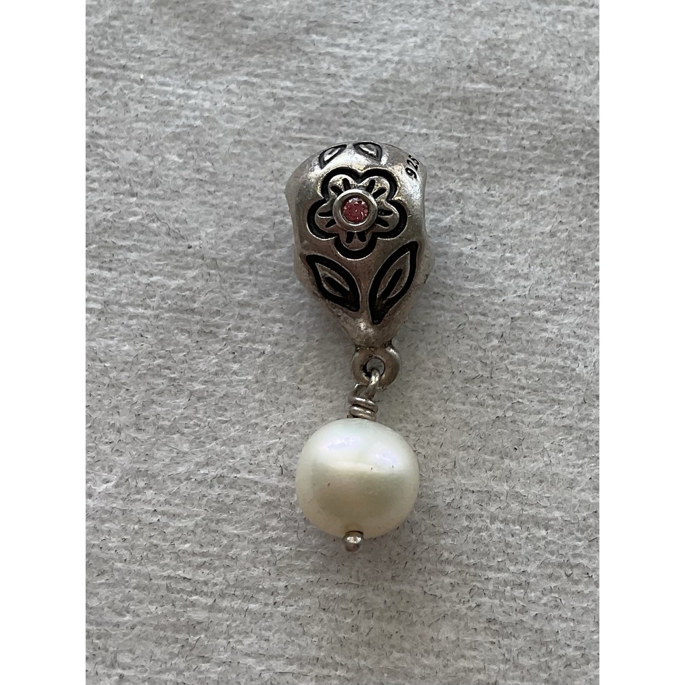 retired Pandora Pink Flower with Pearl Dangle Charm ALE 925 Sterling Silver